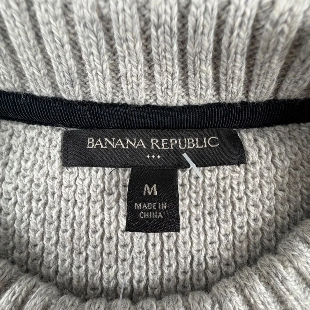 Banana Republic Sweater Mens M Grey Black Stripe Waffle Knit Cotton Wool 872307